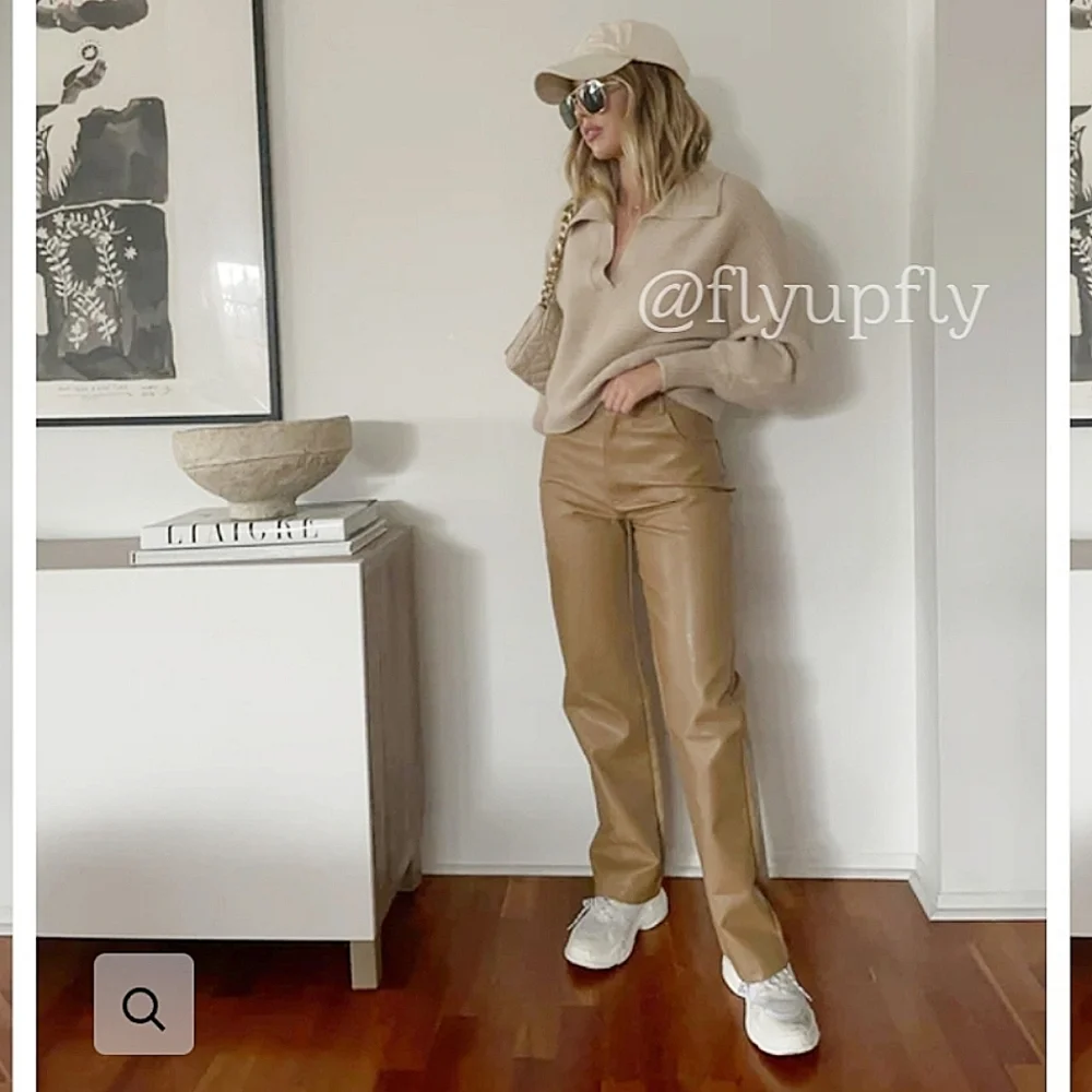 ZARA * STRAIGHT LEG FAUX LEATHER PANTS Tan Size 4